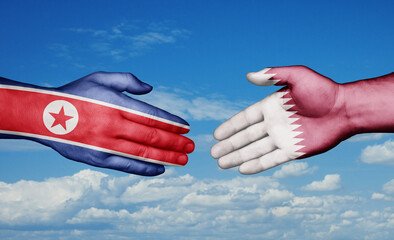 Qatar and North Korea country handshaking with flags, consensus concept international co-operation illustration