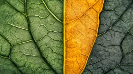 Detailed Close-Up of Leaf Veins and Color Transition