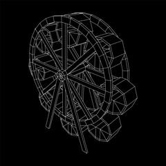 Ferris wheel spinning amusement park. Wireframe low poly mesh vector illustration.