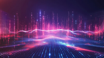 Obraz premium Futuristic big data design featuring high-tech light lines, presenting a vector digital background. Illustrates innovative data systems, cyberspace, internet communication, and information connection 