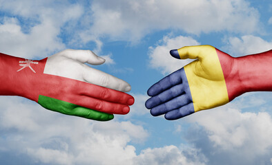 Republic of Chad and Oman country handshaking with flags, consensus concept international co-operation illustration