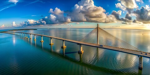 Drone panorama of Sunshine Skyway Bridge over Tampa Bay Generative By AI