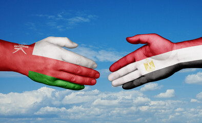 Egypt and Oman country handshaking with flags, consensus concept international co-operation illustration