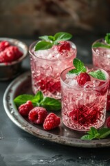 Delicious tasty juice drink with raspberry fruit