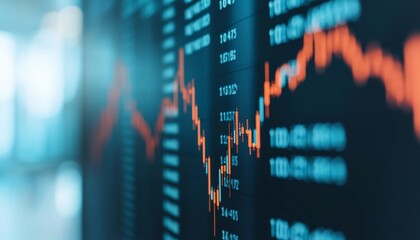Close-up of stock market chart displaying fluctuating graphs and data trends.