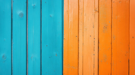 Fototapeta premium vibrant contrast of teal and orange wooden planks creates fresh and lively atmosphere, perfect for adding pop of color to any design