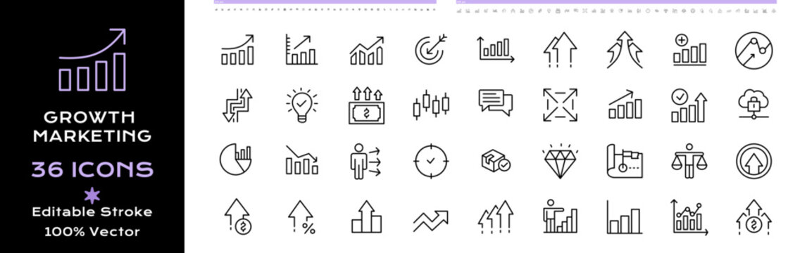 Growth marketing line icon - editable stroke vector set of icons for web design