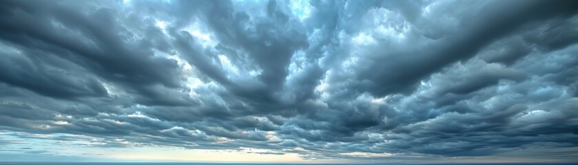 Fototapeta premium The sky is filled with dark clouds, and the sun is barely visible