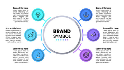 Naklejka premium Infographic template. 6 linked circles with icons