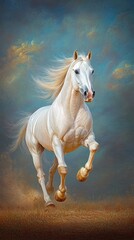 Arabian horse in mid-stride, sleek muscles and glossy coat highlighted in soft lighting