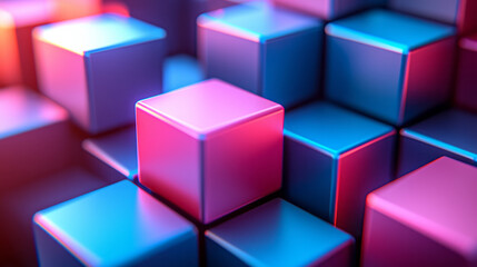 Obraz premium Blurred abstract cluster of blue and pink cubes,
