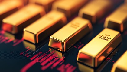 Shiny gold bars stacked on a trading graph, symbolizing wealth and investment.