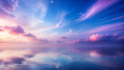 Obraz premium Serene ocean landscape with colorful clouds at sunset for peaceful backgrounds 