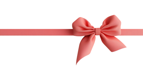 Colorful realistic textile pink textile bow and ribbon isolated and cut on transparent background. Holiday gift bow, for decoration, birthday, Christmas, gift promotion