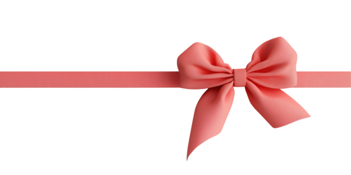 Colorful realistic textile pink textile bow and ribbon isolated and cut on transparent background. Holiday gift bow, for decoration, birthday, Christmas, gift promotion