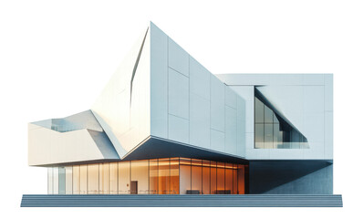 Modern art museum with angular asymmetrical walls and glass facade