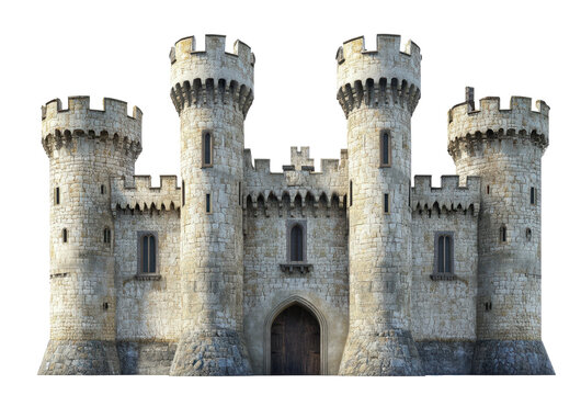 Ancient stone castle with towering battlements and fortified walls - Powered by Adobe