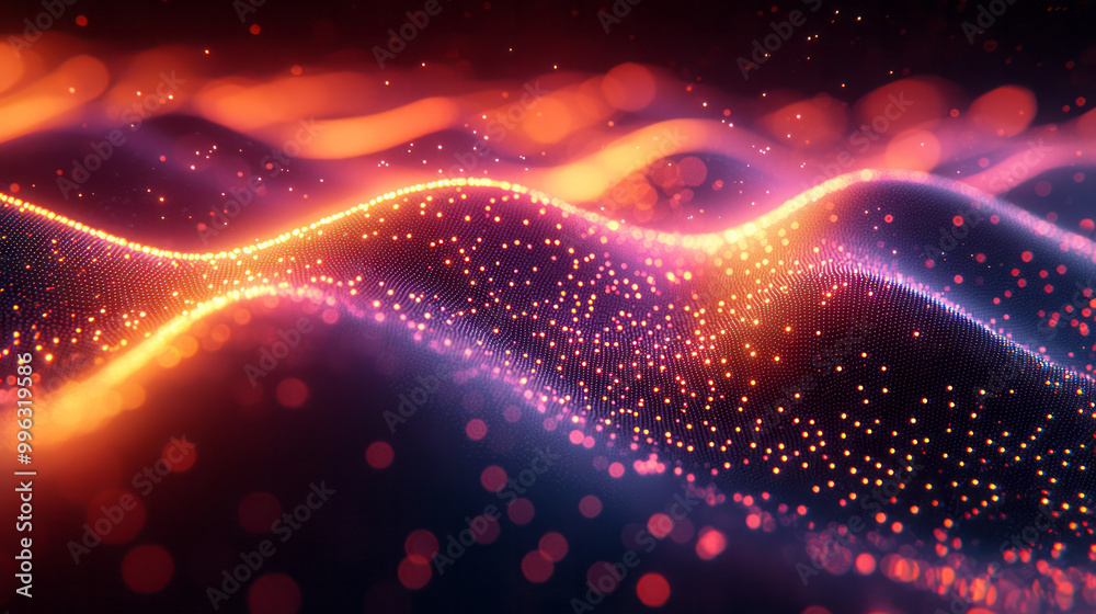 Poster glowing dots creating an abstract digital pattern,