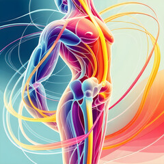 A stylized illustration of joints with fluid motion lines, symbolizing mobility, flexibility, and joint health.