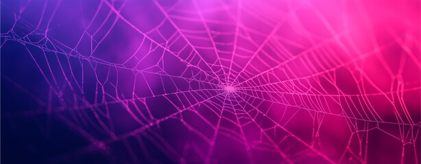 A colorful, abstract depiction of a spider web with vibrant pink and purple hues, creating a mystical atmosphere.