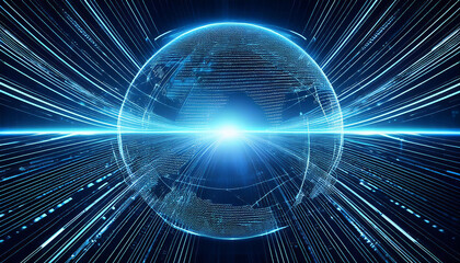 Fototapeta premium Abstract technology background showcasing the concept of high-speed global data transfer and connectivity. 