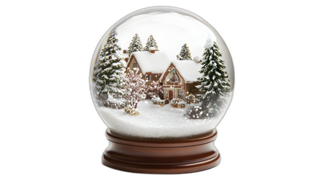 A snow globe with a festive scene inside isolated on a plain white background