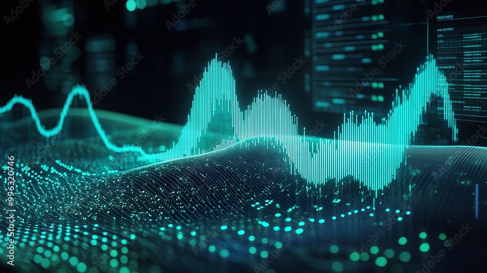 Aufkleber abstract data visualization with vibrant colors and wave patterns representing digital information.