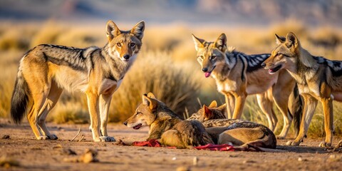 Black backed jackals at a lion kill in the Kalahari Generative By AI