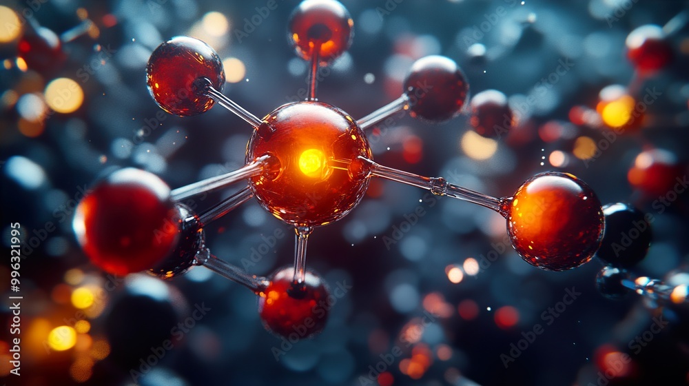 Wall mural abstract 3d render of an atom: a glowing molecular structure