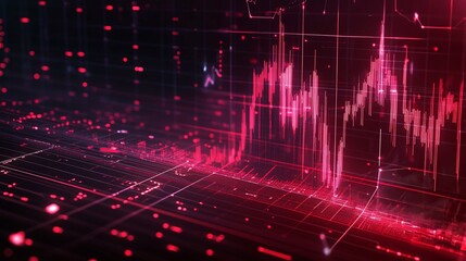 Fototapeta premium Abstract data visualization with vibrant red tones showcasing graph trends and digital connectivity.