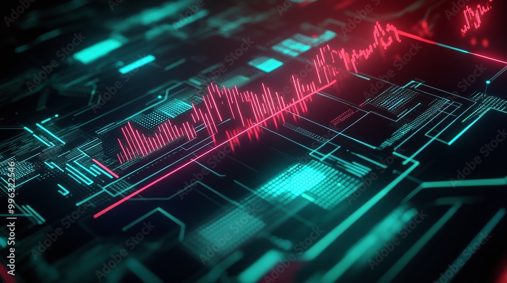 Poster abstract digital background featuring neon lines and circuit patterns.