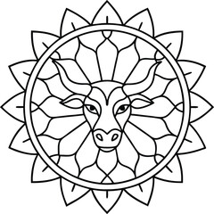 Whimsical Bull Mandala Vector Illustration for Creative Coloring





