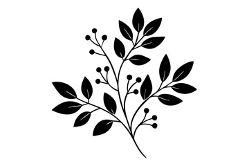 Minimal feminine botanical floral branch in silhouette style. Hand drawn wedding herb, minimalistic flowers with elegant leaves. Botanical rustic trendy greenery vector