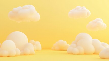 Soft Yellow 3D Background with Cartoon Clouds on a Pastel Backdrop