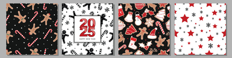 Christmas Seamless Patterns Set. Christmas and New year Holiday Repeatable Pattern. Decorative Elements Texture for Wallpaper, Gift Wrapping paper, Card or Banner Template or Fabric Textile Prints.