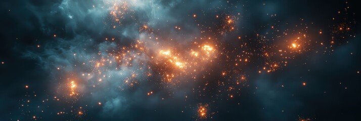 Naklejka premium Festive Fireworks Display Over Dark Blue Sky