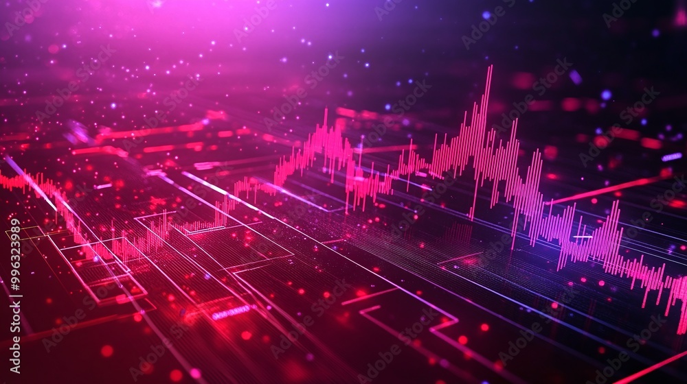 Poster abstract digital background with colorful data visualization, ideal for tech and finance projects.