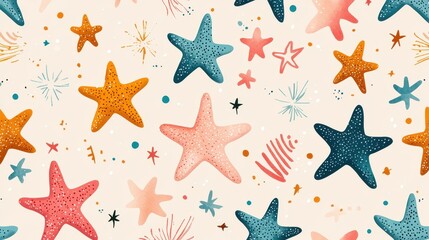 Hand-drawn stars and swirls, childlike style, flat design illustration