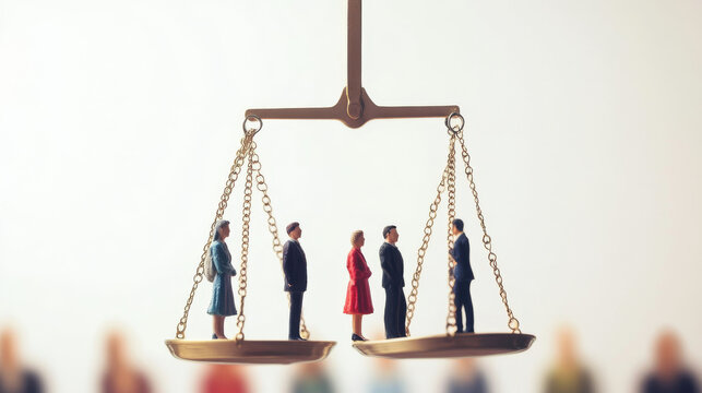 A visual representation of a group of people separated equally by a line, with 50 percent on each side, symbolizing equality in numbers. This concept can represent polls, test results, social research