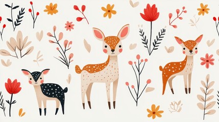Fototapeta premium Simple hand-drawn animals and plants, nature-inspired, flat design illustration