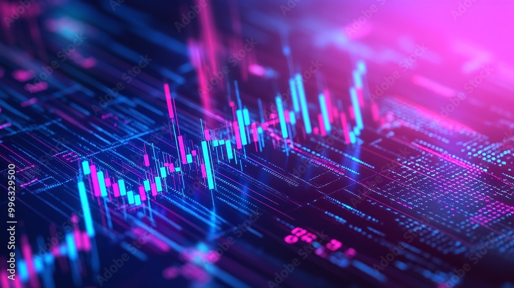 Aufkleber abstract digital data visualization with colorful graphs and metrics on a dark background.