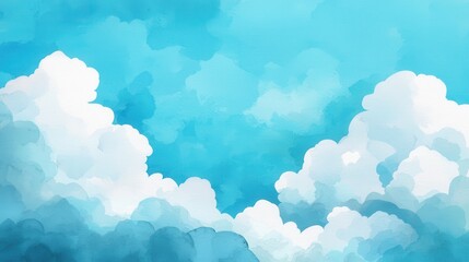 Subtle watercolor clouds, light sky blues, flat design illustration