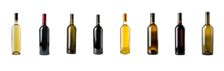 Empty wine bottle set  isolated on transparent or white background