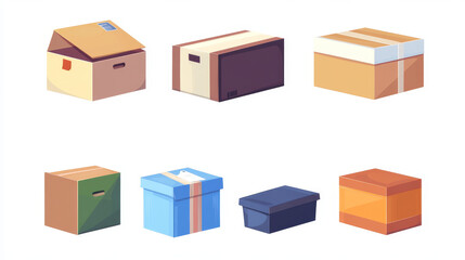 Various groups of boxes in an isolated set collection. Vector flat cartoon-style illustration.






