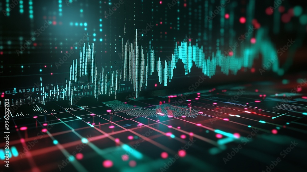 Poster abstract digital data visualization with graphs and charts, showcasing modern technology and data an