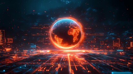 Obraz premium news opener with a big globe in the center, broadcast design, blue yellow, rendered