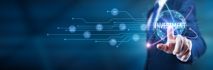 Businessman touch investment opportunities, analyze investment trends, evaluate investment risks, explore investment strategies, and make informed investment decisions.