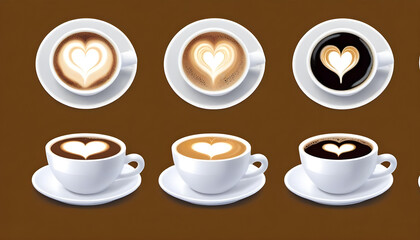 coffee cups with latte art heart shaped designs