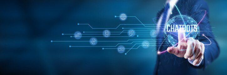 Chatbots. Businessman touch technology to enhance customer service, automate processes, and improve efficiency through the implementation of chatbots in his operations.