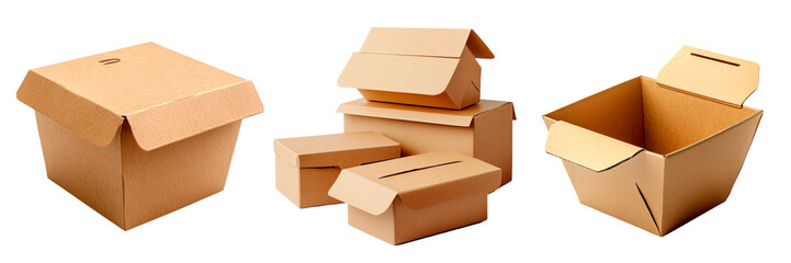 Set of cardboard boxes for food. Cardboard boxes for noodles, burgers, salads and others. cardboard dishes for food delivery.